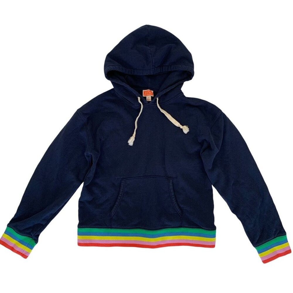 J. Crew Weekend Women’s Sweater Medium Striped Rib Hoodie Blue